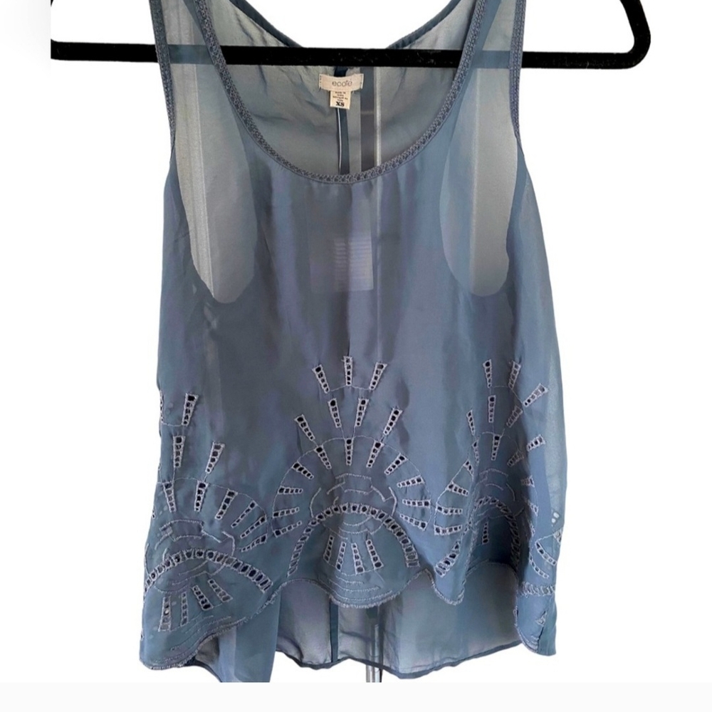 Ecote Blue Asymmetrical Embellished Tank Top
